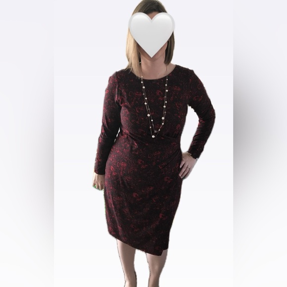 Talbots Red Floral Faux Wrap Dress - Picture 9 of 10